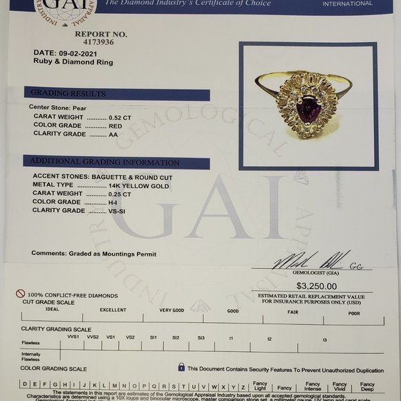 Vintage 14 Karat Yellow Gold Ruby and Diamond Ring Size 7 GAI Certified #10145 - Picture 8 of 8